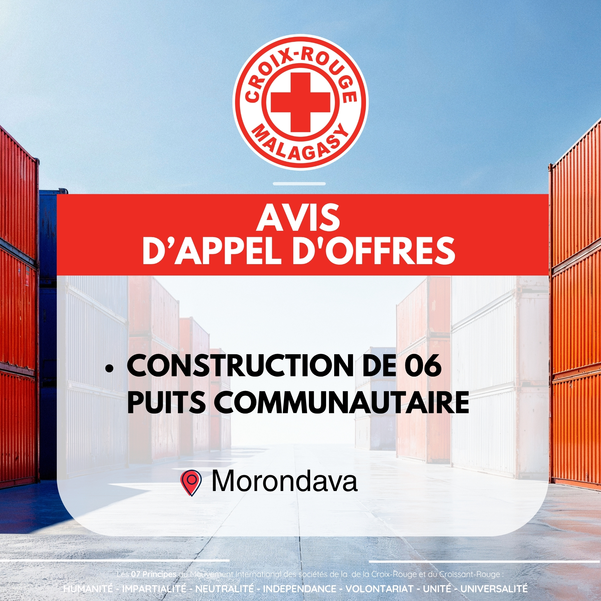 APPEL D’OFFRES POUR LA CONSTRUCTION DE 06 PUITS COMMUNAUTAIRE DANS LA REGION DE MANABE-DISTRICT MORONDAVA